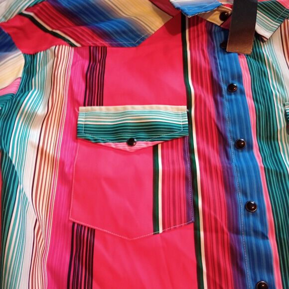 Lucky & Blessed 3XL L/S Snap Up Shirt Colorful Strip Color Way NWT Western - Picture 3 of 8
